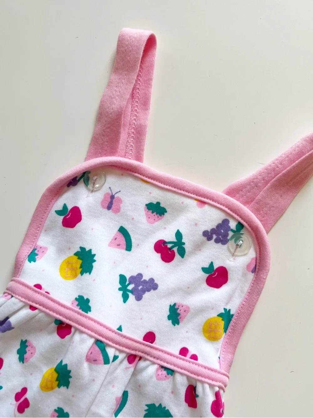 Vintage Toddletime Fruit Overall Bubble Romper & Cardigan 2 Piece Set | 6-9m